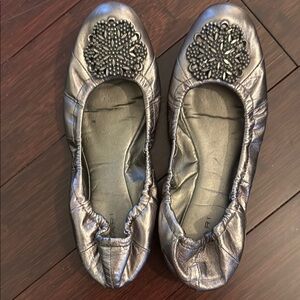 Tahari Silver Flats with Ornate Medallion Design